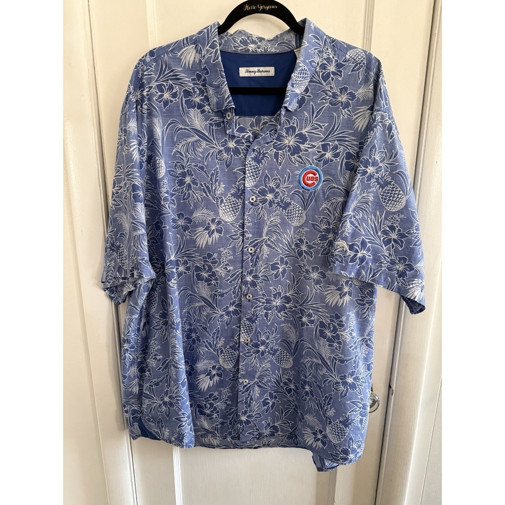 Tommy Bahama Blue Chicago Cubs Lua Tiki Button-Up Shirt Mens 3XL Pima Cotton